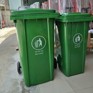 Thùng rác nhựa 120 lít có 2 bánh xe, nắp kín để ngoài công cộng