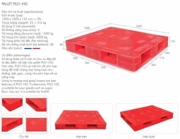 Pallet nhựa mới PL01-HG 1200x1000x145mm