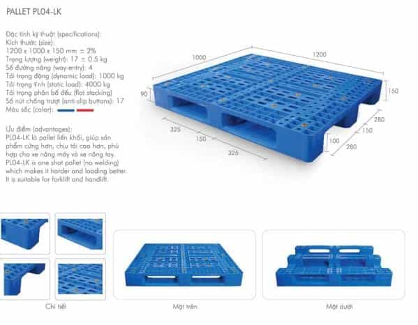Pallet nhựa mới PL04-LK 1200x1000x150mm