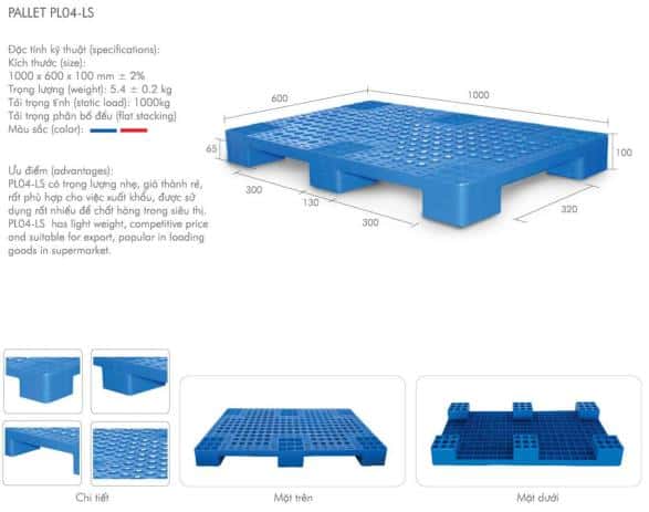 Pallet nhựa mới PL04-LS 1000x600x100mm kích thước nhỏ