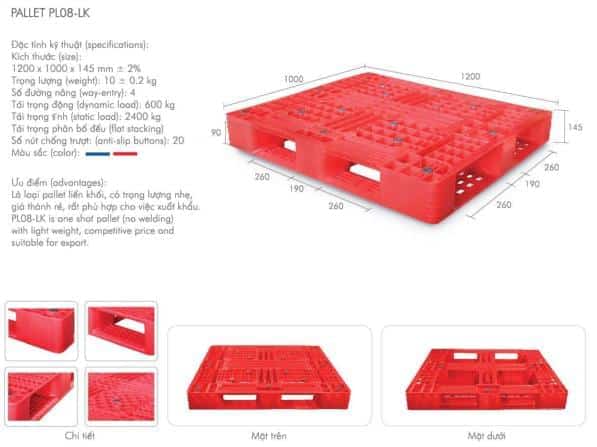 Pallet nhựa mới PL08-LK 1200x1000x145mm