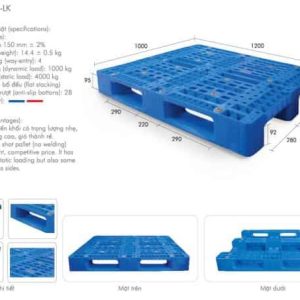 Pallet nhựa mới PL11-LK 1200x1000x150mm có 3 thanh ngang