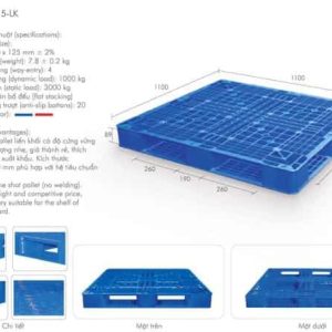 Pallet nhựa mới PL15-LK 1100x1100x125mm tải nhẹ